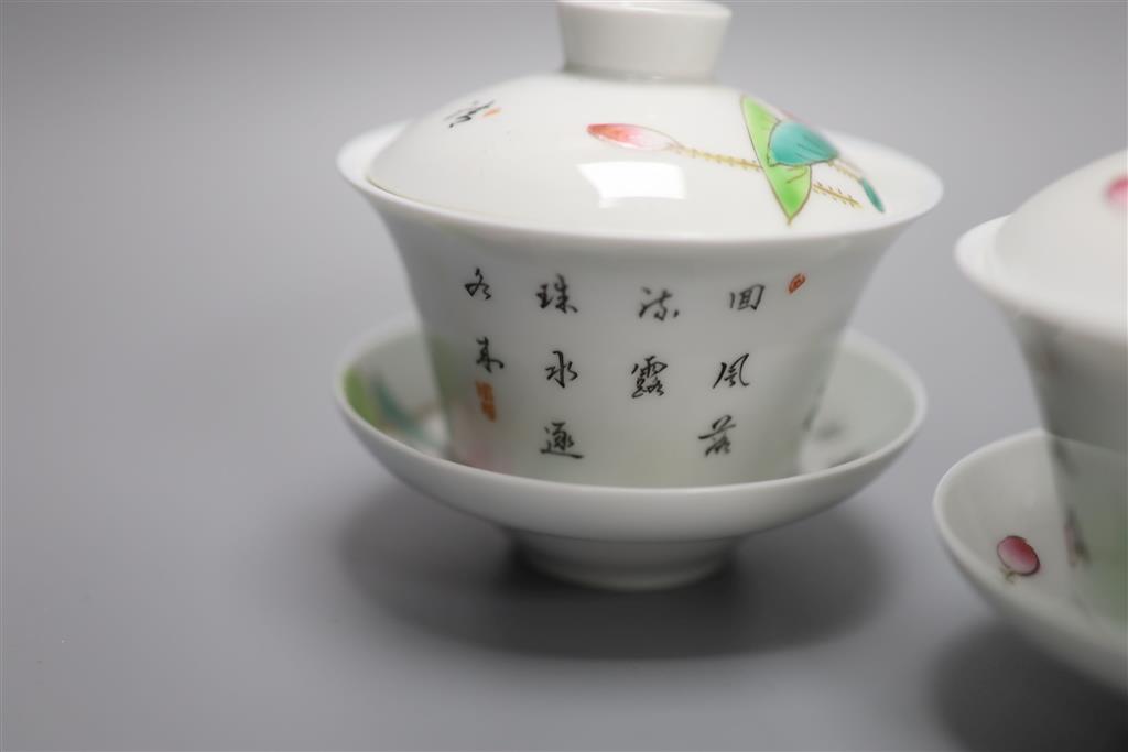 Five Chinese famille rose rice bowl, covers and stands